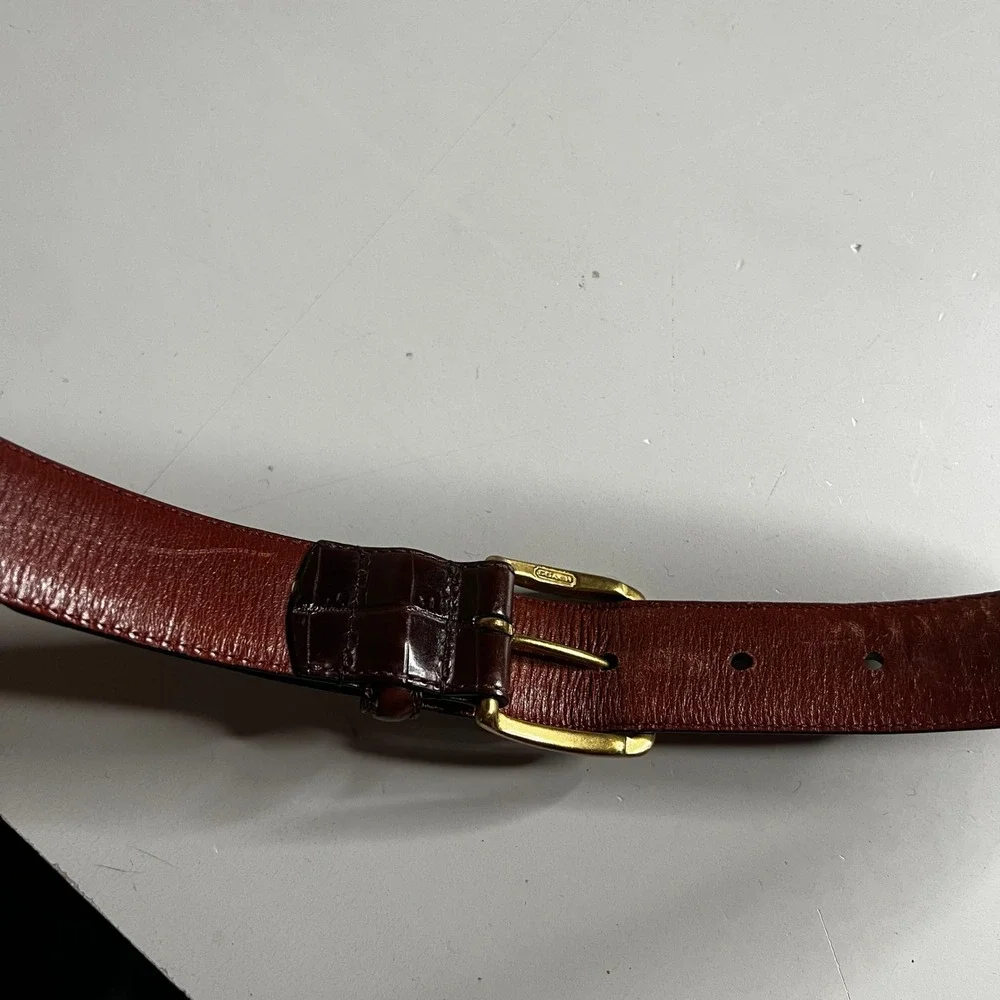 Coach‎ 5903 Mens Mahogany Brown Crocodile Embossed Leather Belt Brass Buckle 36
